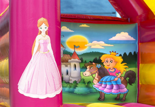 Midi springkussen te koop in een kleuren combinatie van roze en geel voor kinderen in prinses thema. Koop springkussens online bij JB Inflatables Nederland