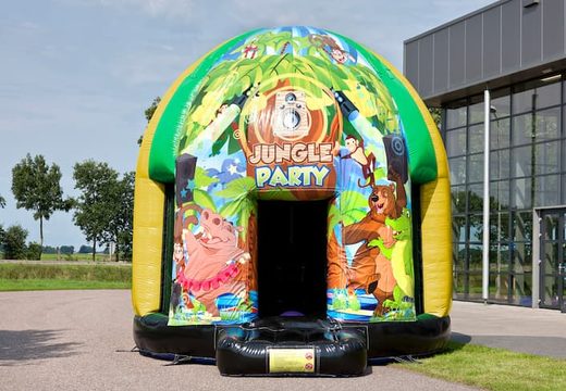 Disco multi-thema 5,5m springkussen in thema Jungle Party voor kids bestellen. Koop online opblaasbare springkussens bij JB Inflatables Nederland