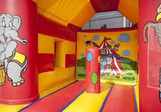 Midi overdekt multifun springkussen met glijbaan te koop in het thema circus voor kinderen. Koop springkussens online bij JB Inflatables Nederland