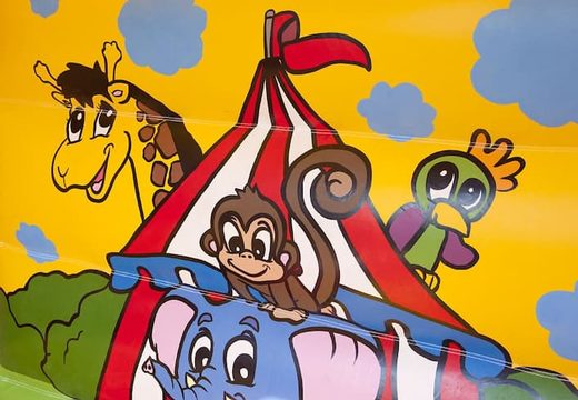 Midi overdekt multifun springkussen met glijbaan bestellen in het thema circus voor kinderen. Springkussens te koop bij JB Inflatables Nederland online