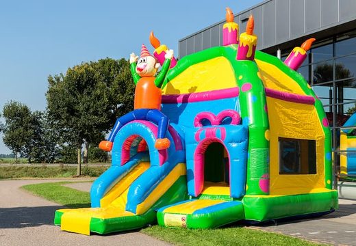 Bestel opblaasbaar maxifun luchtkussen in thema feest met dak  voor kinderen bij JB Inflatables Nederland. Koop luchtkussens online bij JB Inflatables Nederland
