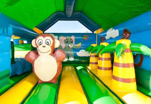 Multifun jungle met gorilla springkussen inclusief glijbaan bestellen voor kids. Koop springkussens online bij JB Inflatables Nederland