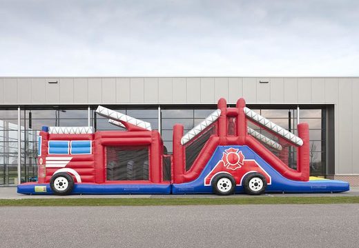 Brandweer run 17m stormbaan met 7 spelelementen en kleurrijke objecten voor kids bestellen. Koop opblaasbare stormbanen nu online bij JB Inflatables Nederland