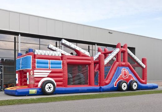 17 meter brede opblaasbare stormbaan in thema brandweer met 7 spelelementen en kleurrijke objecten voor kids kopen. Bestel opblaasbare stormbanen nu online bij JB Inflatables Nederland