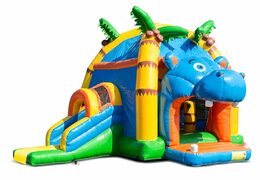 Oplaasbaar overdekt multifun super springkussen met glijbaan in thema rhino kopen voor kinderen. Bestel springkussens online bij JB Inflatables Nederland