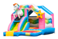 Opblaasbaar overdekt springkussen met glijbaan in thema unicorn kopen voor kinderen