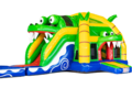 Opblaasbare grote multiplay super springkussen met glijbaan in dino thema voor kinderen