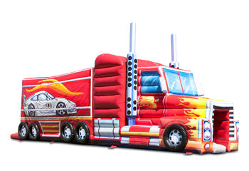 Bestel een 14 meter lange unieke stormbaan in vrachtwagen thema voor kids. Koop opblaasbare stormbanen nu online bij JB Inflatables Nederland