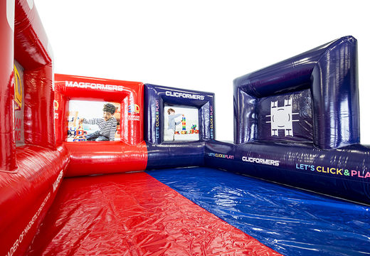 Maatwerk rood blauwe Magformers voetbalboarding bestellen voor diverse evenementen. Koop een voetbalboarding nu online bij JB Promotions Nederland