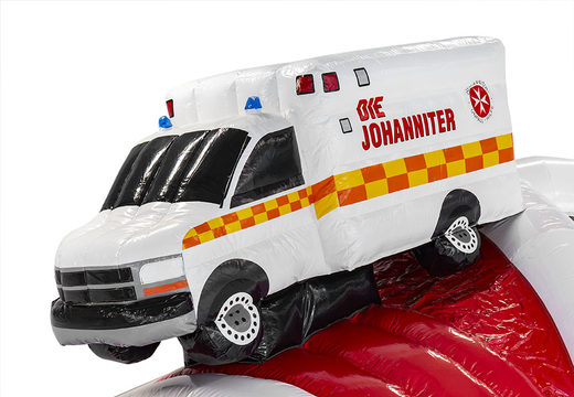 Gepersonaliseerde Die Johanniter Multiplay Ambulance super springkussen laten maken bij JB Promotions Nederland. Promotionele springkussens in alle soorten en maten razendsnel op maat gemaakt bij JB Promotions Nederland