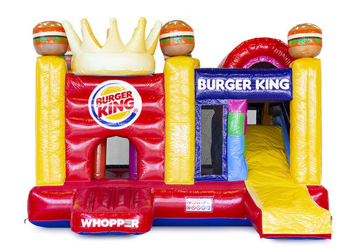Maatwerk Burger king multiplay springkussen  inclusief 3D, logo's van de klant, geschikt voor open dagen en andere promotionele doeleinden. Bestel op maat gemaakte luchtkussens bij JB Promotions Nederland