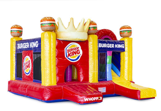 Op maat gemaakte Burger king multiplay springkussen  inclusief 3D, logo's van de klant in eigen huisstijl bestellen bij JB Inflatables Nederland. Promotionele springkussens in alle soorten en maten razendsnel op maat gemaakt bij JB Promotions Nederland