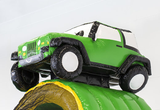 Op maat gemaakte opblaasbare PKS - Jungle springkussen met 3D object van een Jeep bestellen bij JB Inflatables Nederland. Vraag nu gratis ontwerp aan voor opblaasbare luchtkussens in eigen huisstijl