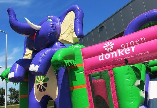 Bestel Maatwerk Donker groen multiplay Olifant springkussen bij JB Inflatables Nederland. Vraag nu gratis ontwerp aan voor opblaasbare luchtkussens in eigen huisstijl