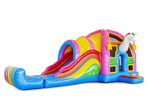 Koop online Maatwerk Super Unicorn multiplay springkussen in eigen huisstijl bij JB Inflatables Nederland. Vraag nu gratis ontwerp aan voor opblaasbare luchtkussens in eigen huisstijl