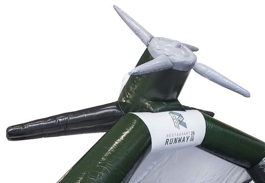 Promotionele op maat gemaakt Restaurant Runaway Vliegtuig Multifun  springkussen kopen. Bestel nu opblaasbare reclame luchtkussens in eigen huisstijl bij JB Inflatables Nederland