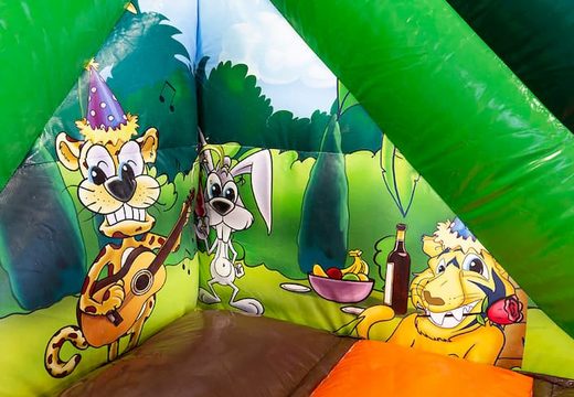 Groot opblaasbaar open multiplay luchtkussen met glijbaan in thema funcity jungle bestellen voor kids. Koop luchtkussens online bij JB Inflatables Nederland