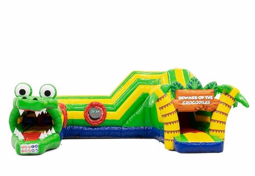 Krokodil-themed overdekt opblaasbaar kruiptunnel voor kinderen. Koop nu online springkussens bij JB Inflatables Nederland