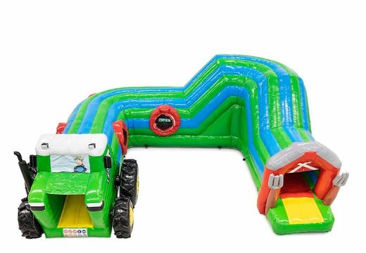 Playfun kruiptunnel springkussen in thema tractor voor kinderen kopen. Bestel springkussens online bij JB Inflatables Nederland