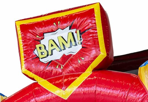 Bestel een slidebox luchtkussen in thema superhero met een glijbaan voor kinderen. Koop luchtkussens online bij JB Inflatables Nederland