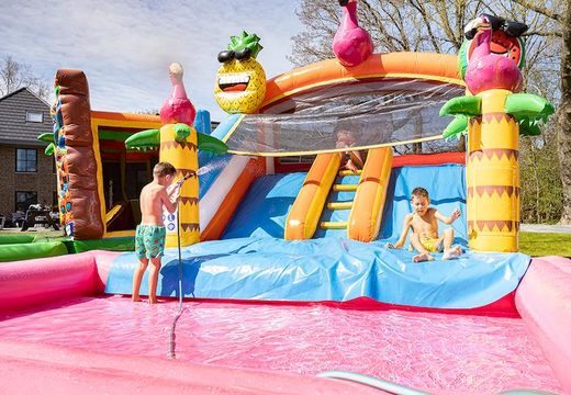 Opblaasbaar splashy slide Flamingo springkussen voor kinderen kopen bij JB Inflatables Nederland. Bestel springkussens online bij JB Inflatables Nederland