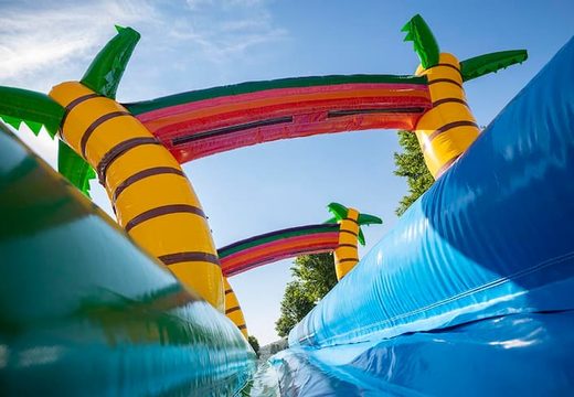 Koop Drop & Slide Jungle Springkussen met dubbele glijbaan voor kinderen. Bestel opblaasbare springkussens online bij JB Inflatables Nederland