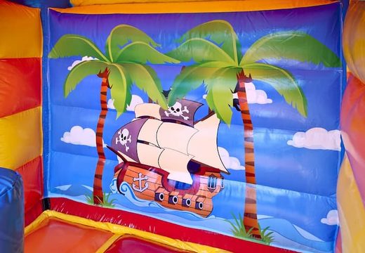 Midi multifun springkussen met glijbaan kopen in piraat thema voor kinderen. Koop springkussens online bij JB Inflatables Nederland