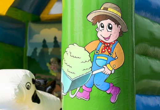Midi overdekt multifun springkussen met glijbaan kopen in boerderij thema voor kinderen. Bestel springkussens online bij JB Inflatables Nederland