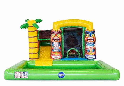 Bestel opblaasbaar mini splash bounce springkussen in Hawaï thema met of zonder bad voor kids. Koop springkussens online bij JB Inflatables Nederland 