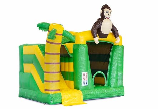 Bestel opblaasbaar multiplay springkasteel in thema jungle inclusief een 3D object van een gorilla met of zonder bad voor kinderen bij JB Inflatables Nederland. Koop springkastelen online bij JB Inflatables Nederland