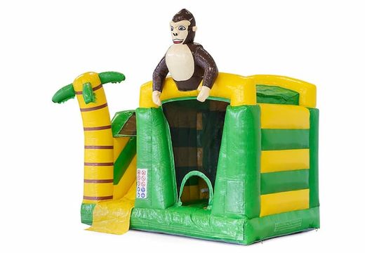 Overdekt opblaasbaar groen mini splash bounce luchtkussen met zwembadje te koop in thema jungle met gorilla voor kinderen bij JB Inflatables Nederland. Koop luchtkussen online bij JB Inflatables Nederland