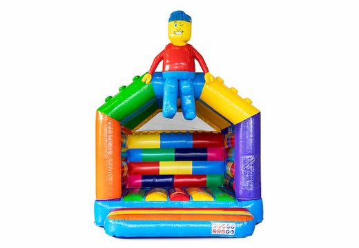 Standaard springkussen met dak kopen in thema superblocks lego blokken voor kinderen