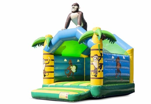 Standaard jungle springkussen kopen in opvallende kleuren met bovenop een groot gorilla 3D object voor kinderen. Koop springkussens online bij JB Inflatables Nederland