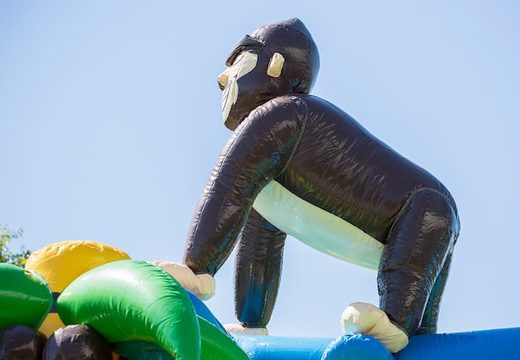 Standaard jungle luchtkussen kopen in opvallende kleuren met bovenop een groot gorilla 3D object voor kinderen. Bestel luchtkussens online bij JB Inflatables Nederland