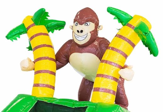 Waterglijbaan springkussen in thema jungle met een 3D object van een gorilla bestellen bij JB Inflatables Nederland. Koop springkussens online bij JB Inflatables Nederland 