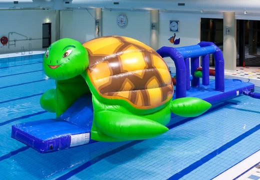 Opblaasbare waterstormbaan huren in schildpad thema 4 meter hoog voor kinderen