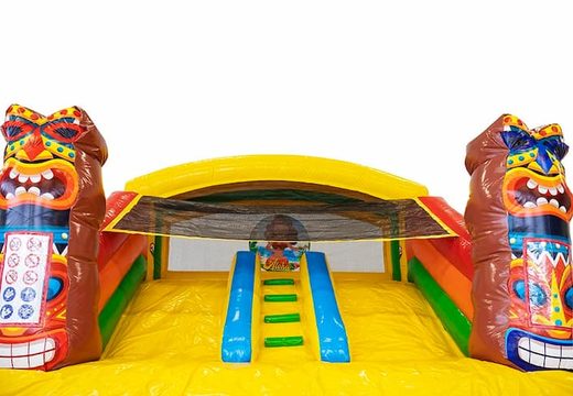 Multifunctioneel opblaasbaar luchtkussen met zwembad in thema splash bounce Hawaï tropisch kopen voor kinderen. Bestel luchtkussens bij JB Inflatables Nederland