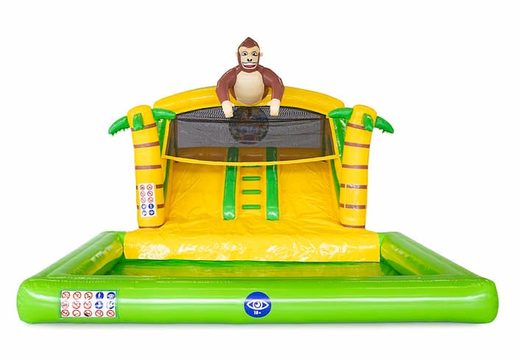 Multiplay splashy slide jungle springkussen met bovenop een 3D object van een grote gorilla kopen voor kids bij JB Inflatables Nederland. Bestel springkussens online bij JB Inflatables Nederland