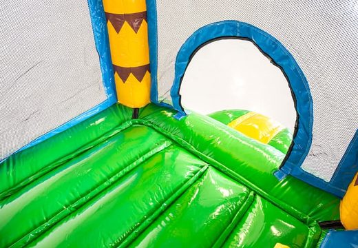 Mini opblaasbare multiplay springkasteel met glijbaan in jungle thema te bestellen voor kinderen. Bestel opblaasbare springkastelen online at JB Inflatables Nederland