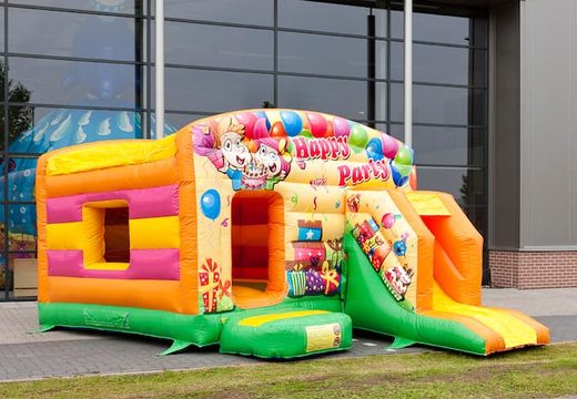 Maxi multifun feest springkussen met een glijbaan kopen voor kinderen. Bestel nu online springkussens bij JB Inflatables Nederland
