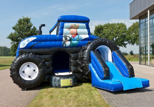 Maxi multifun blauw tractor springkussen voor kids bestellen bij JB Inflatables Nederland. Koop springkussens online bij JB Inflatables Nederland