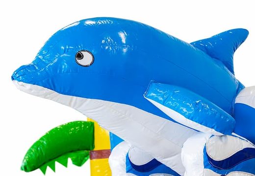 Bestel klein multiplay luchtkussen met glijbaan in dolfijn thema voor kinderen. Opblaasbare luchtkussens met glijbaan te koop bij JB Inflatables Nederland