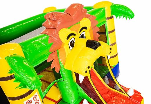Mini opblaasbare springkasteel in leeuw thema met glijbaan te koop voor kinderen. Opblaasbare springkastelen online kopen bij JB Inflatables Nederland