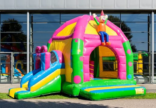 Opblaasbaar overdekt multifun super springkasteel met glijbaan kopen in thema feest party voor kinderen