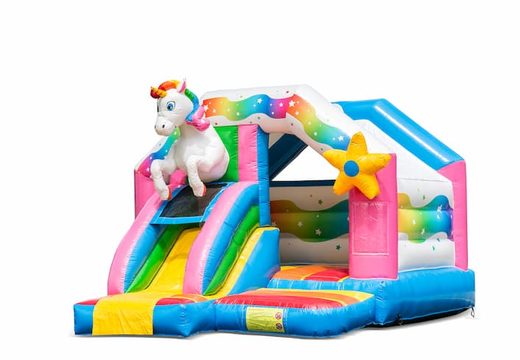 Opblaasbare slide combo unicorn springkussen te koop voor kinderen, Bestel nu opblaasbare springkussens met glijbaan bij JB Inflatables Nederland