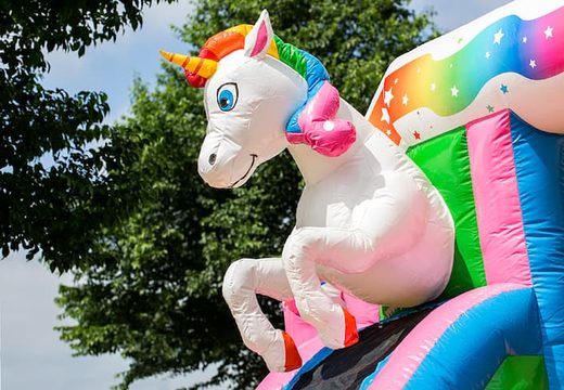 Opblaasbare slide combo unicorn springkussen kopen bij JB Inflatables. Opblaasbare springkussens met glijbaan bestellen bij JB Inflatables Nederland