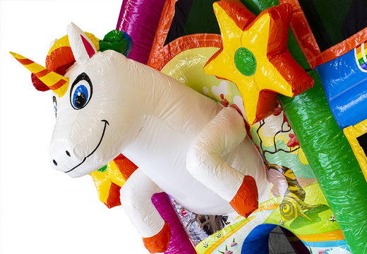 Koop middelmatig opblaasbare multiplay springkasteel in unicorn thema met glijbaan voor kinderen. Bestel opblaasbare springkastelen online bij JB Inflatables Nederland