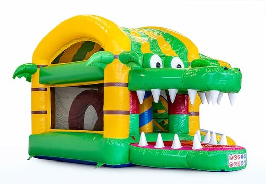 Springkussen in krokodil thema met glijbaan en met binnenin 3D objecten bestellen voor kinderen.  Koop opblaasbare springkussens online bij JB Inflatables Nederland