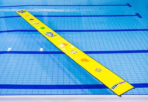 zwembadspel waterloopmat 10 meter lang in geel met plaatjes bestellen
