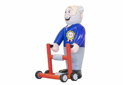 Opblaas Abraham pop oud met rollator in de tuin blikvanger kopen voor 50 verjaardag feest jubileum bij JB Inflatables